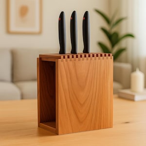Wood Knife Block Organizer Solid Wood Countertop Holder Universal Kitchen Knife Storage Rack