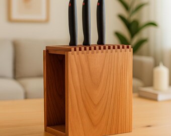 Wood Knife Block Organizer Solid Wood Countertop Holder Universal Kitchen Knife Storage Rack