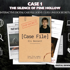 Caso 1: El silencio de Pine Hollow | Expediente interactivo | Juego digital de misterio y asesinato | Historia de crimen | Escape Room imprimible (INGLÉS)