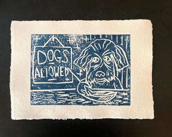 Hunde erlaubt Linoldruck | Handgemachtes Papier
