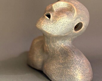 Bronzed black stoneware sculpture, artistic ceramic, unique collector's item