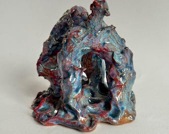 Abstract Ceramic Sculpture – Organic Form, Handbuilt Art Piece