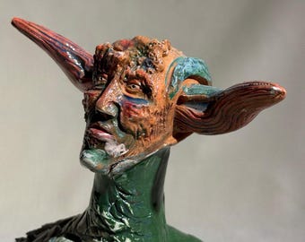 Inner Roots – Handmade Ceramic Sculpture, Surreal Horned Bust, One-of-a-Kind Piece