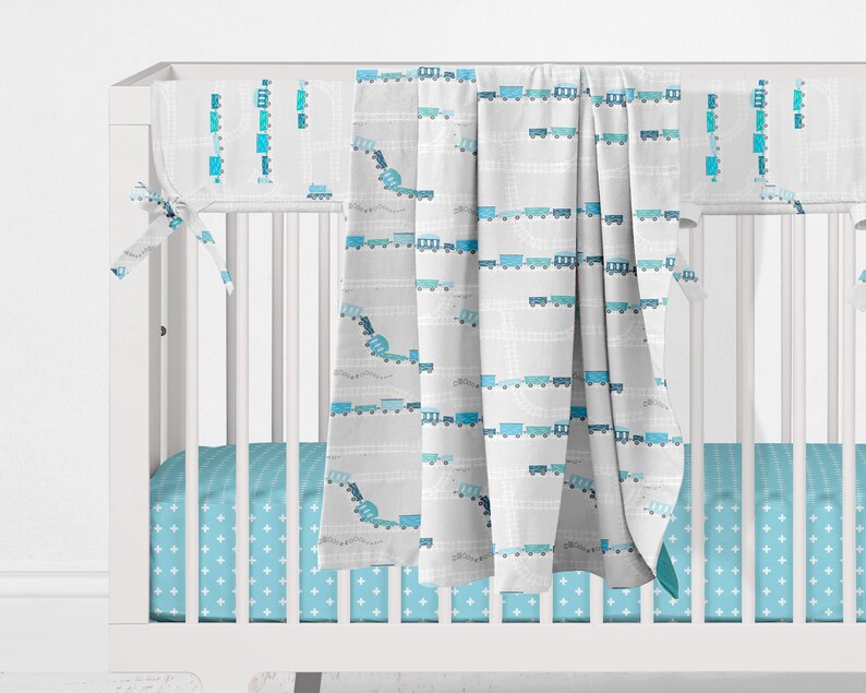Train Crib Bedding Set Boy Baby Bedding Includes 3 Pcs Minky Etsy