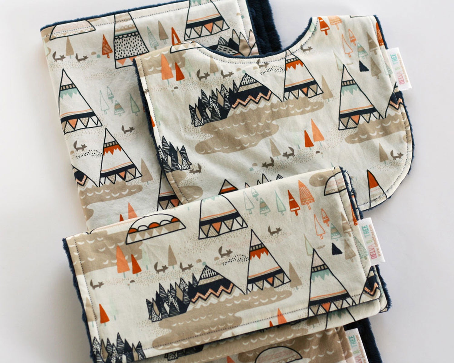 Teepee Baby Gift Set Navy Minky Baby Bib Burp Cloth Lovey Etsy