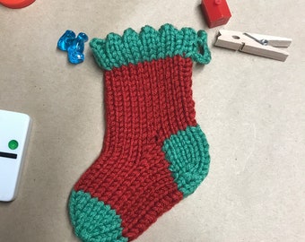 Mini Stocking, hand knit small stocking