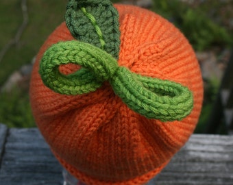 Hand Knit Wool Pumpkin Baby Beanie | Newborn Photo Prop