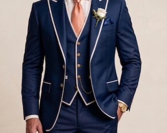 Men Tuxedo Suit Designer 3 Piece Suit | White Assents Custom Tailored Suits