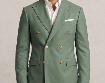 Men Sage Green Double Breasted Style Golden Button | Dinner Bespoke Prom Suits