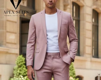 Men Light Pink 2 Piece Suit Classy Luxury: Bespoke Wedding Suits