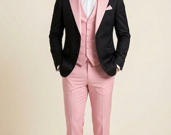 Herren Schwarz und Pink Slim Fit 3-teiliger Anzug | Importierte Stoff, Abendkleid Abendgarderobe