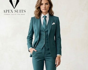 Women's Green 3-Piece Slim Fit Suit | Business Formal Event Wear Suits