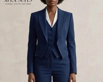 Frauen Marineblau 3-teiliger Anzug | Maßgeschneiderte Abendgarderobe