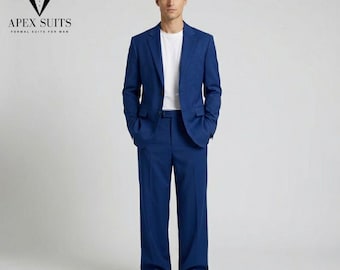 Navy Blue Relaxed Fit Summer Suit for Men, Formal Beach Wedding Wear
