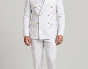 Trajes de hombre blancos de dos piezas / Trajes formales de doble botonadura con corte entallado para cenas