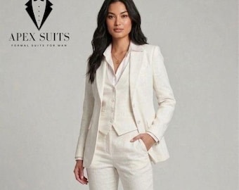 Damkostym i linne, 3-delat set: Sommarkostymer i mjukt tyg, elegant och elegant middagskostym