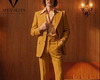 Vintage 70s Flared Men's Suit | Burnt Mustard, 2 Piece Wide Lapel Apex Suits