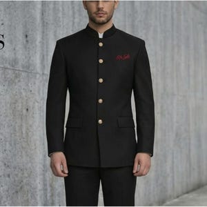 Traje Jodhpuri para hombre, estilo étnico indio, de 2 piezas, negro: trajes de novio de boda de corte entallado.