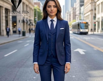 Women’s Navy Blue 3-Piece Tailored Power Suit | Business Formal Wear | Apex Suits