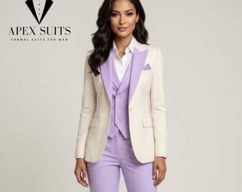 Women Suit Lavender and Cream Three-Piece Women’s Tailored Suit - Slim Fit Wedding Office Suits