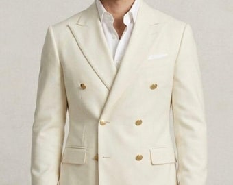 Trajes de hombre color crema de dos piezas, estilo cruzado / Trajes formales a medida para cenas y graduaciones