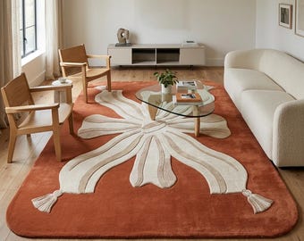 Rust Orange Floral Hand Tufted Area Rug, 8x10 Feet Living Room Bedroom Custom Size.