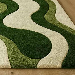 Hand-Tufted High-Low Cut Pile Wavy Green Abstract Wool Rug Side Edge View