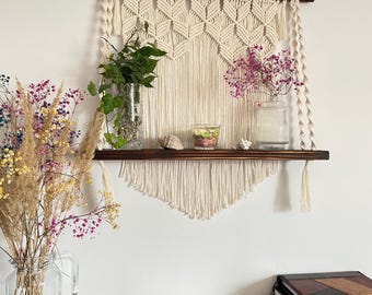 Estante de pared / Estante colgante de pared de macramé / Decoración de estilo boho / Soporte de flores de macramé