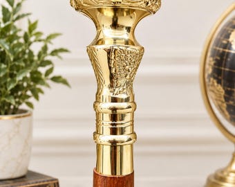 36 Inch Wooden Walking Cane, Victorian Brass Handle, Gentleman's Gift