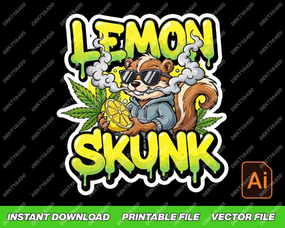 Lemon Skunk Cannabis Strain Art, Digital Weed Label, 420 Digital