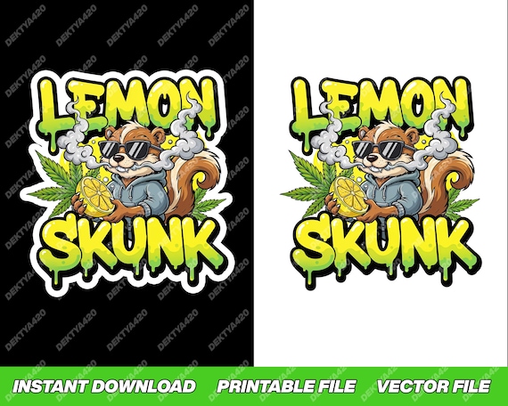 Lemon Skunk Cannabis Strain Art, Digital Weed Label, 420 Digital