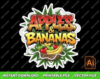 Apples and Bananas Cannabis Strain Art, Digital Weed Label, 420 Digital Download