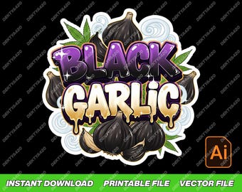 Black Garlic Cannabis Strain Art, Digital Weed Label, 420 Digital Download, PNG, JPEG file