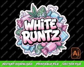 White Runtz Cannabis Strain Art, Digital Weed Label, 420 Digital Download