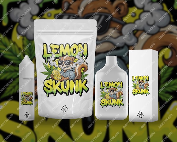 Lemon Skunk Cannabis Strain Art, Digital Weed Label, 420 Digital