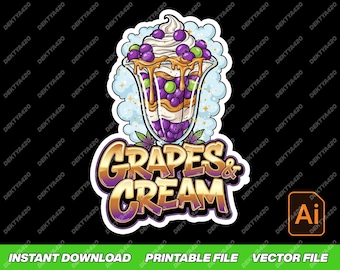 Grapes and Cream Cannabis Strain Art, Digital Weed Label, 420 Digital Download