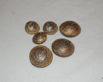 heavy brass shank buttons  molded with a coiled rope pattern  2 sizes 6 buttons   #0043