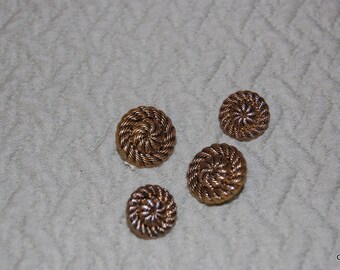 burnished gold color coiled rope design plastic shank buttons lot of 4   #0140