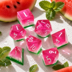 Watermelon Resin Dice Set – Sharp Edge RPG Set for dnd, Summer Fruit Design