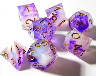 Light purple DND Dice Set, Resin Sharp Edge Dice Set, D&D Dice Set for Dungeons and Dragons, Blue Polyhedral Dice Set DND