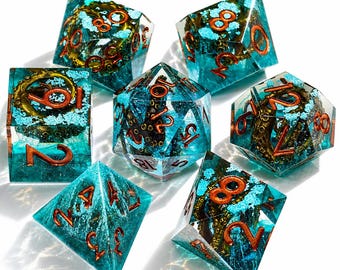 Forgotten Depths Tentacle Resin Dice Set, Ocean Sharp Edge DND Dice
