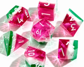 Watermelon Resin Dice Set, Cute Summer Fruit Sharp Edge DND Dice