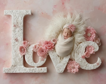 Sfondo digitale per neonati – Lettere d'amore floreali composite (4 file digitali)