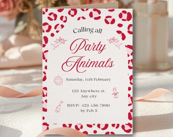 Galentines Day Invitation, Cheetah Print and Hand Drawn Valentines Day Invite, Galentines Leopard Invitation, Instant Download (Digital)