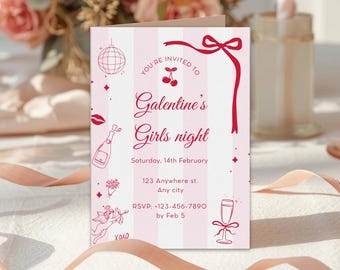 Galentines Day Invitation, Hand Drawn Valentines Day Invite, Galentines Girls Night Invite, Instant Download (Digital)