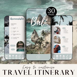 Itinerario di viaggio a Bali, modello Canva per pianificatore di viaggio minimalista (digitale)