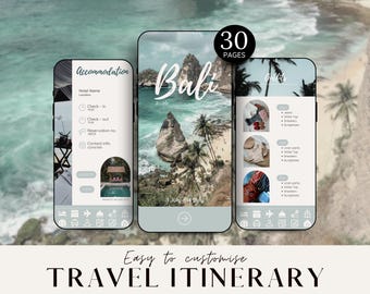 Bali Travel Itinerary, Minimalist Trip Planner Canva Template (Digital)