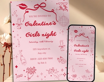 Galentines Day Invitation Template, Instant Download and Fully Editable on Canva (Digital)