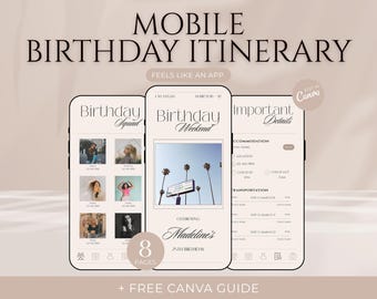 Birthday Weekend Itinerary Template, Minimalist Trip Planner Canva Template (Digital)