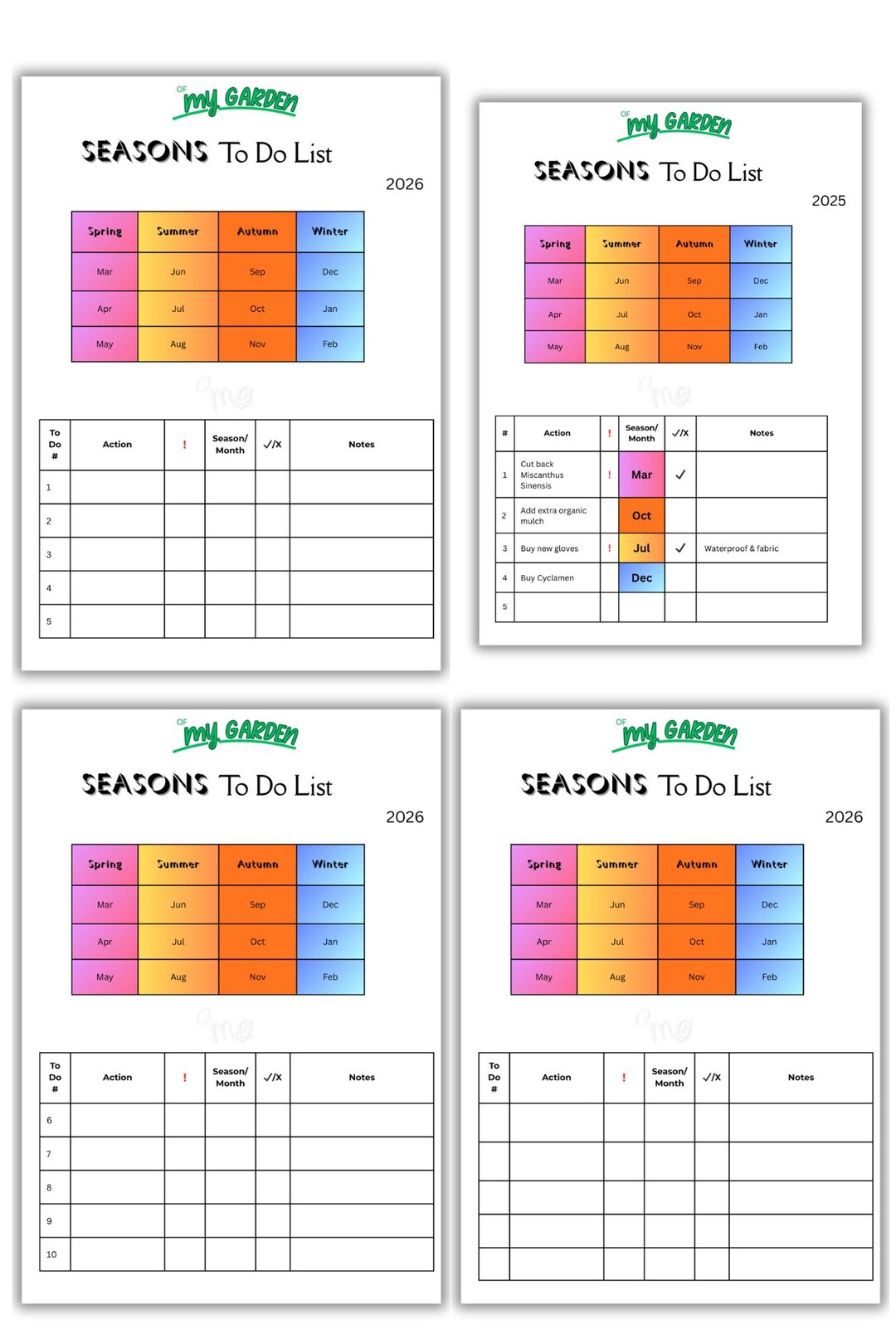 Garden Seasons to Do List Template - Seasons Planner - Etsy